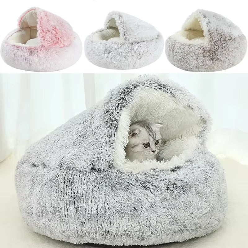 Cesto per gatti rotondo 2 in 1 Invernale Peluche Letto per gatti Cuscino per gatti Cuccia per gatti Caldo Sacco a pelo per animali domestici Nido per gattini Cuccia per cani di piccola taglia Gatti