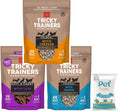 (3er-Pack) Cloud Star Tricky Trainers Knusprige, kalorienarme Hunde-Trainingsleckerlis, 396 g, Cheddar, Leber und Lachs, mit 10er-Pack Tierfeuchttüchern