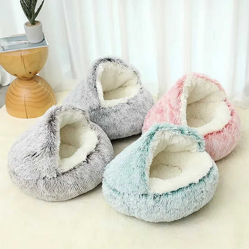 Cesto per gatti rotondo 2 in 1 Invernale Peluche Letto per gatti Cuscino per gatti Cuccia per gatti Caldo Sacco a pelo per animali domestici Nido per gattini Cuccia per cani di piccola taglia Gatti