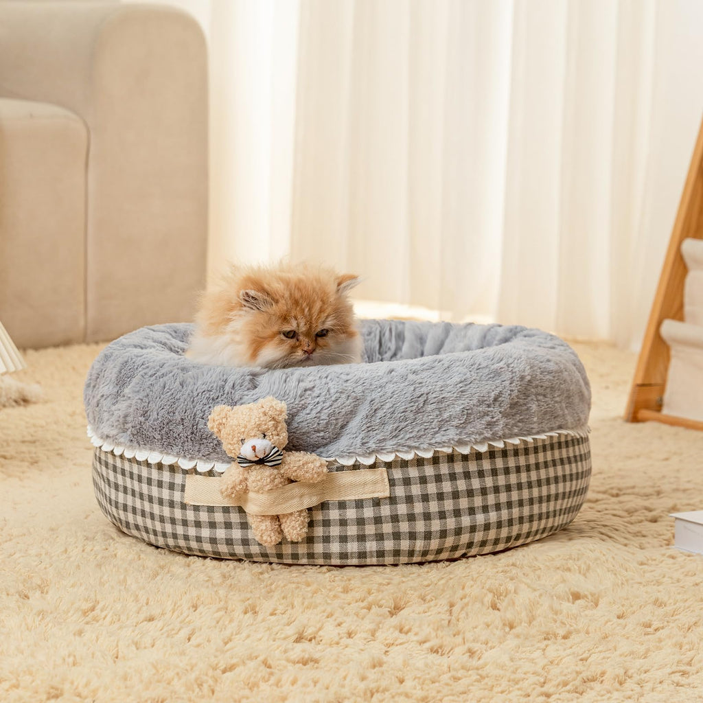 Jiupety Cuccia a Ciambella Rilassante per Gatti da Interno Lavabile & Calda Cuccia per Cuccioli Carina Cuccia per Gatti e Gattini Cuccia per Gatti Principessa con Fondo Antiscivolo Grigia 50x50cm Adatta per 5,4kg