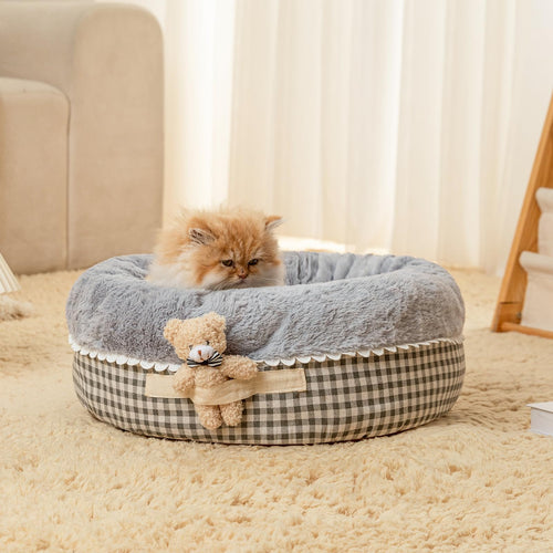 Jiupety Cuccia a Ciambella Rilassante per Gatti da Interno Lavabile & Calda Cuccia per Cuccioli Carina Cuccia per Gatti e Gattini Cuccia per Gatti Principessa con Fondo Antiscivolo Grigia 50x50cm Adatta per 5,4kg