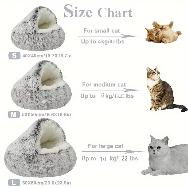 Cesto per gatti rotondo 2 in 1 Invernale Peluche Letto per gatti Cuscino per gatti Cuccia per gatti Caldo Sacco a pelo per animali domestici Nido per gattini Cuccia per cani di piccola taglia Gatti