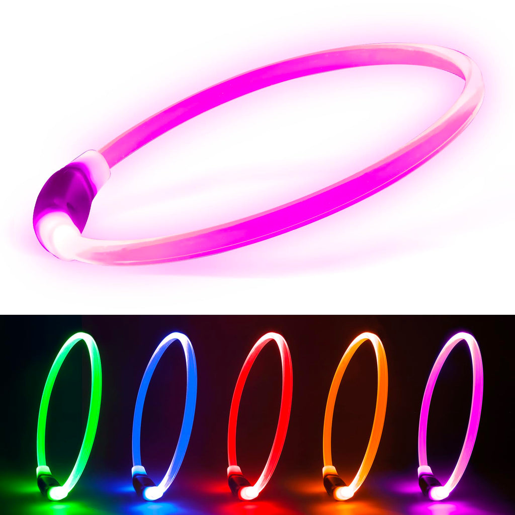 Led Dog Collars for Small DogVizpet XS Light up Adjustable Collar USB Rechargeable Bright Safety Pet Collar for Cats Dogs(Pink)