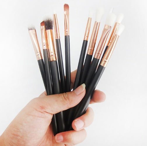 Set di 12 pennelli make-up oro rosa nero