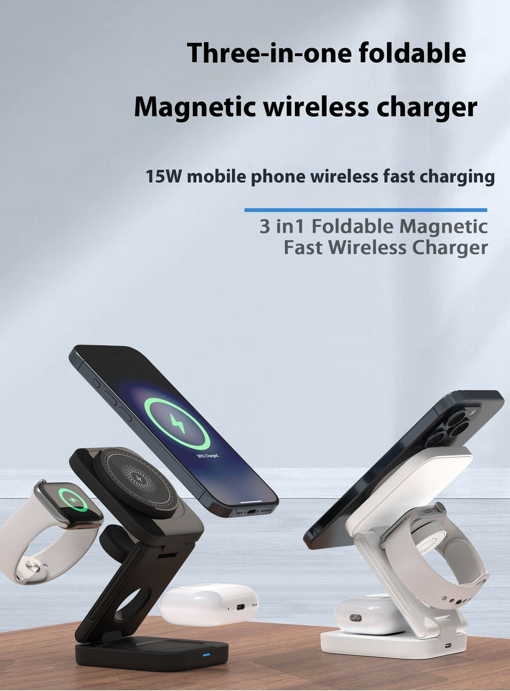 CARICATORE WIRELESS PIEGHEVOLE 3 IN 1