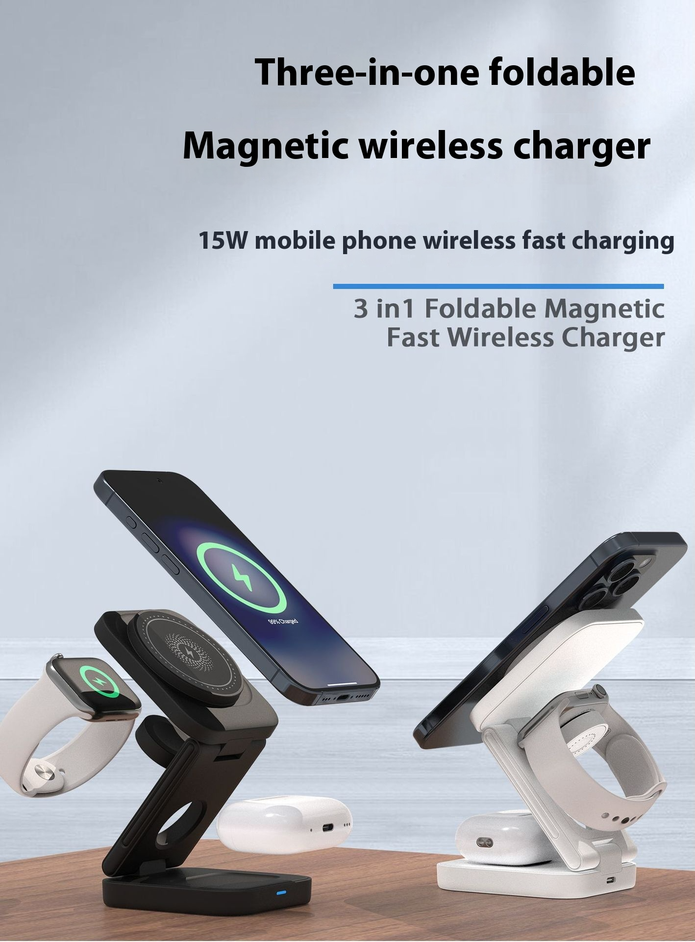 CARICATORE WIRELESS PIEGHEVOLE 3 IN 1