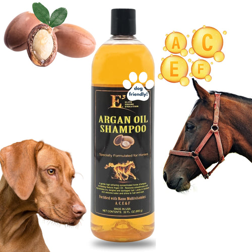 Shampoo con Olio di Argan E3 32oz - Shampoo idratante per animali domestici, shampoo per capelli, shampoo all'olio di Argan per la brillantezza dei capelli, shampoo De Caballo, formula delicata, ottimo anche per cani (32 fl oz)