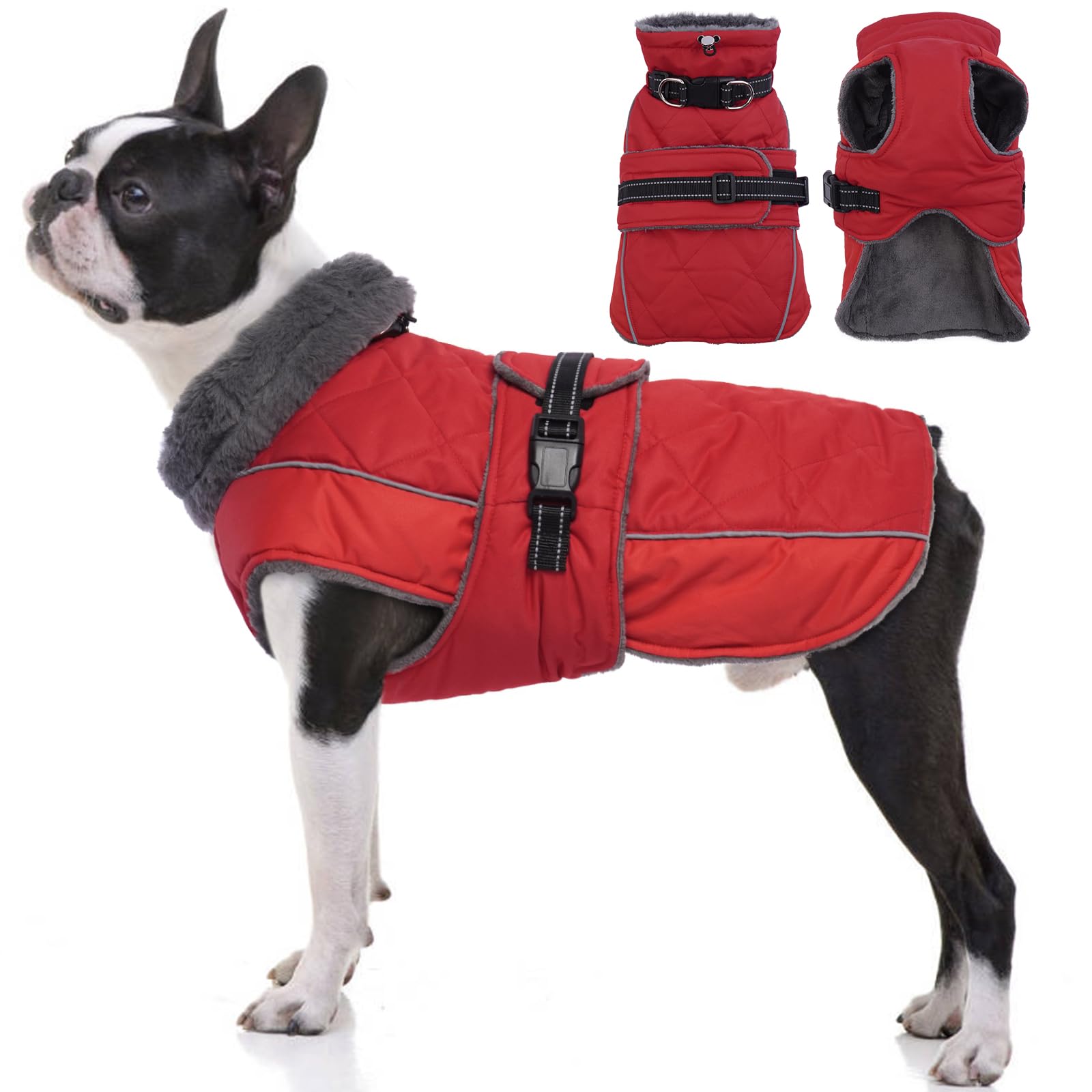QBLEEV Warm Dog Coat Reflective Dog Jacket Adjustable Dog Winter Coat Turtleneck Dog Clothes for Cold Weather Waterproof Fleece Dog Snowsuit Dog Vest Dog Sweaters Dog Coats for Small Medium Large Dogs