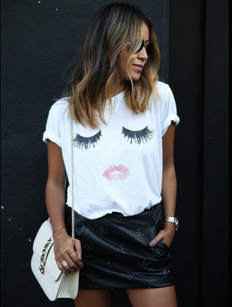 Printed T-Shirt with Lips & Lashes