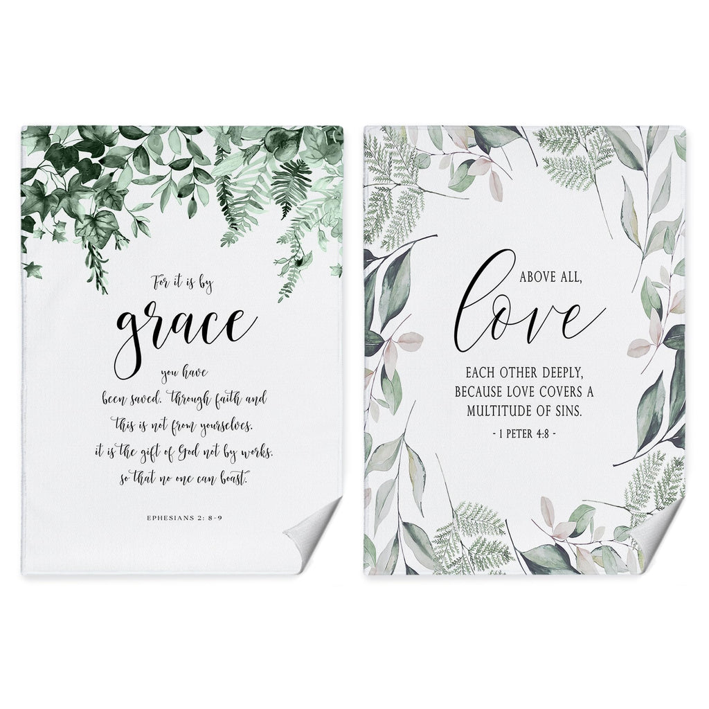 CIOJUNE Strofinacci da Cucina CristianiStrofinacci da Cucina con Citazioni Bibliche Ispiratrici 40x60 cmSalviette Cristiane per la Decorazione della CucinaSet da 2