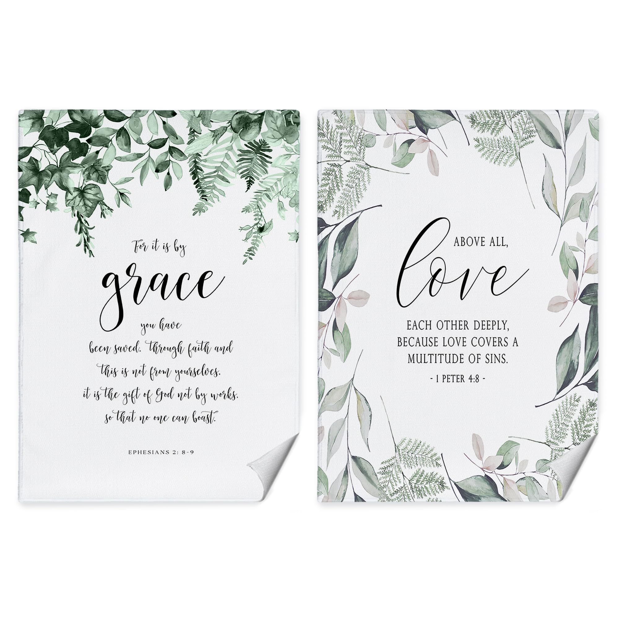 CIOJUNE Strofinacci da Cucina CristianiStrofinacci da Cucina con Citazioni Bibliche Ispiratrici 40x60 cmSalviette Cristiane per la Decorazione della CucinaSet da 2